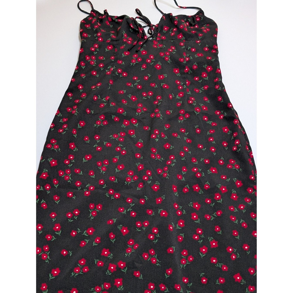 Princess Polly Black Red Floral Midi Dress Sweetheart Tie Spaghetti Strap‎ 4